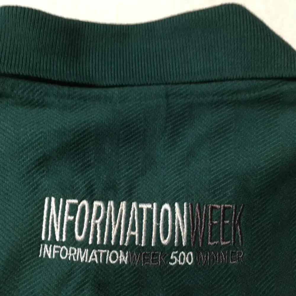 Polo Shirt Green Size Medium Men’s Shirt Button Up 3COM INFORMATION EMBROIDERED - Picture 12 of 12